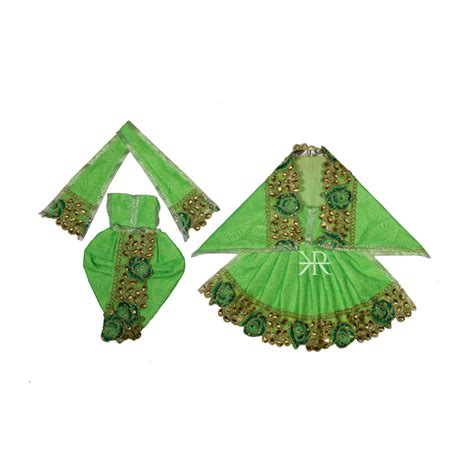Buy Online Beautiful Parrot Green Kundan Lace Work Radha Krishna Dress ...