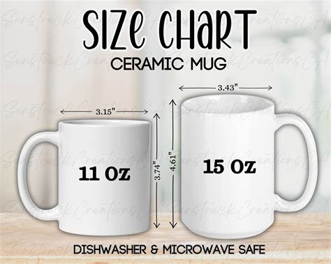 Mug Size Chart Mockups White Ceramic Coffee Cup, Mock Sizing Info Card for Printify Mugs ...