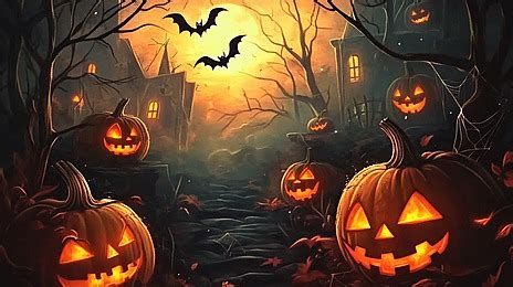 Happy Halloween Party Background With Pumpkins And Bats, Happy ...