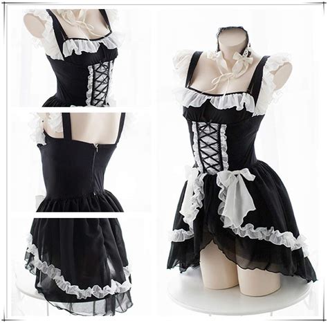YOMORIO Lolita Sweet Gothic Dress Cute Anime Maid Costumes Lingerie ...