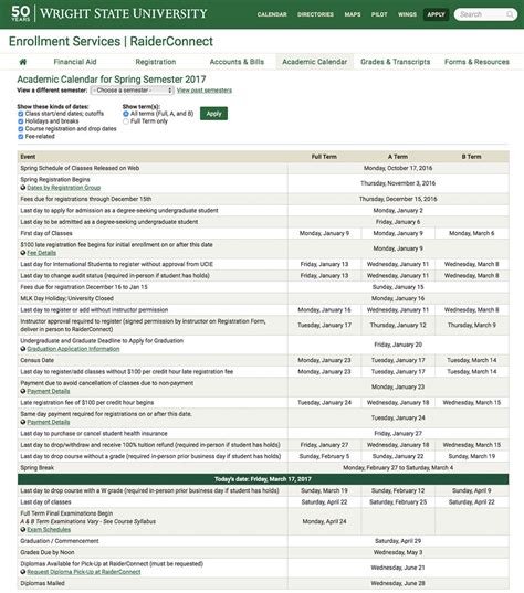 Wright State Academic Calendar