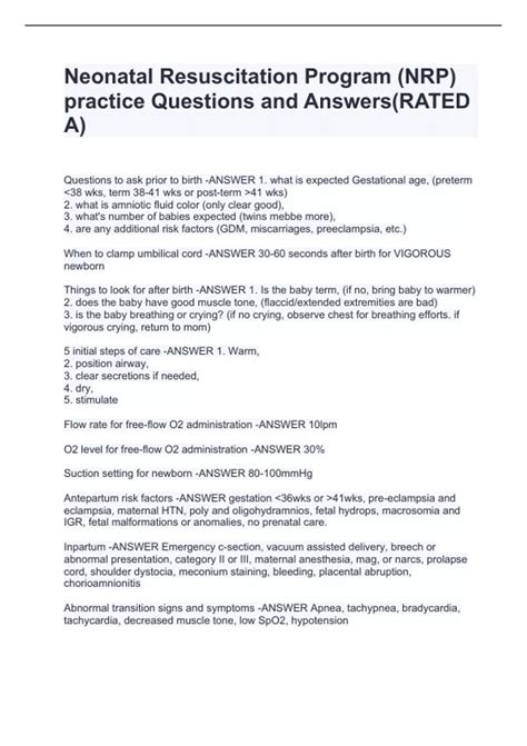 Neonatal Resuscitation Program (NRP) practice Questions and Answers ...