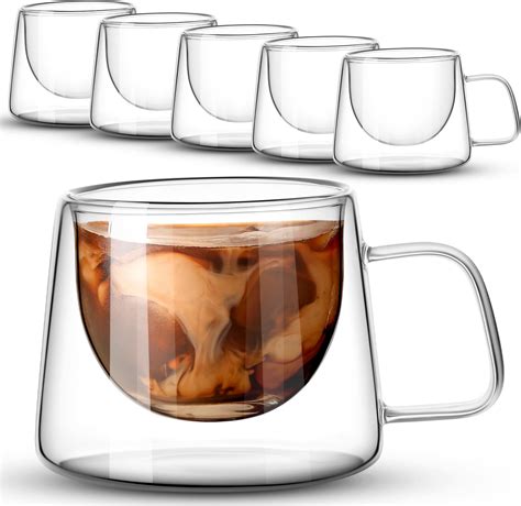 Amazon.com | Rtteri 6 Pcs 6.8 oz Double Wall Glass Coffee Mugs Clear ...