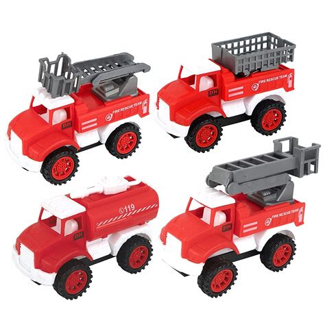 IndusBay® Pack of 4, Mini Friction Powered Fire Resuce Truck, Water ...