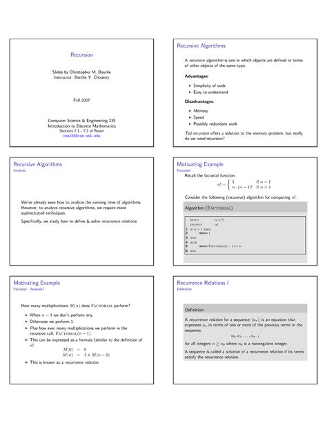 Recursion-Handout Notes - Recursion Slides by Christopher M. Bourke ...