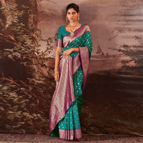Rama Green Woven Butti Work Banarasi Silk Saree