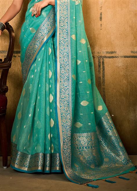 Aqua Blue Traditional Banarasi Silk Saree – Maharanisaree