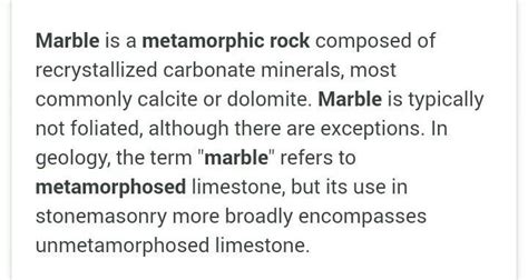 What rock’s metamorphosis forms Marble? - Brainly.in