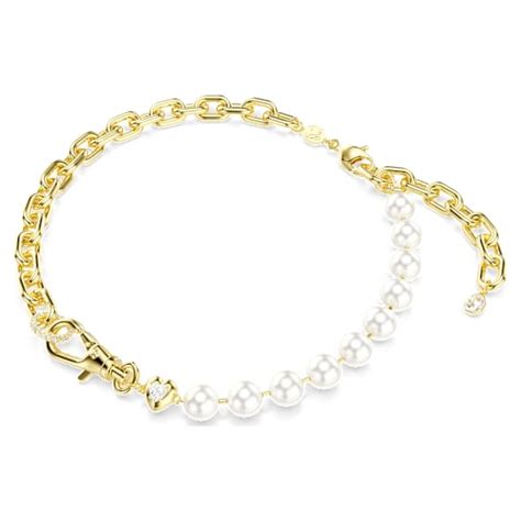 Idyllia necklace, Crystal pearl, White, Gold-tone plated | Swarovski