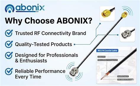 ABONIX SMA Male to BNC Male Adapter Cable RG174 15cm 50 Ohm RF Coaxial ...