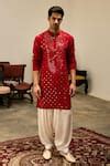 Buy Red Linen, Cotton, Silk Mirrors, Embroidery Zaid Kurta And Salwar ...