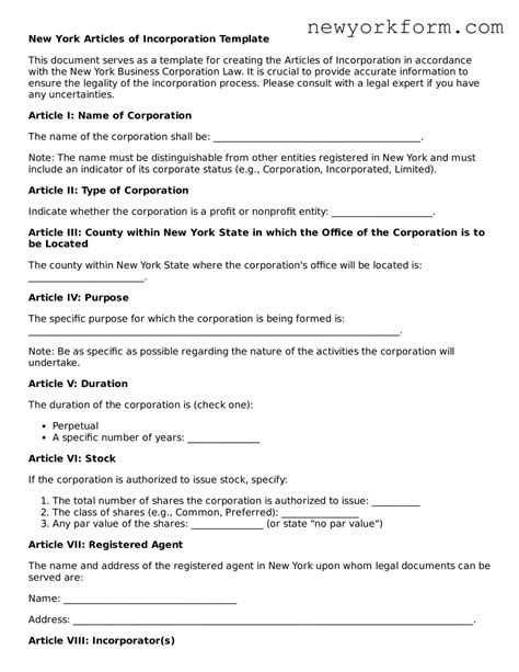 Printable New York Articles of Incorporation Form ️ All New York Forms
