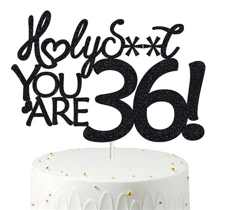 36 Birthday Cake Toppers-Black Glitter, Funny 36th Cake Topper for Men ...