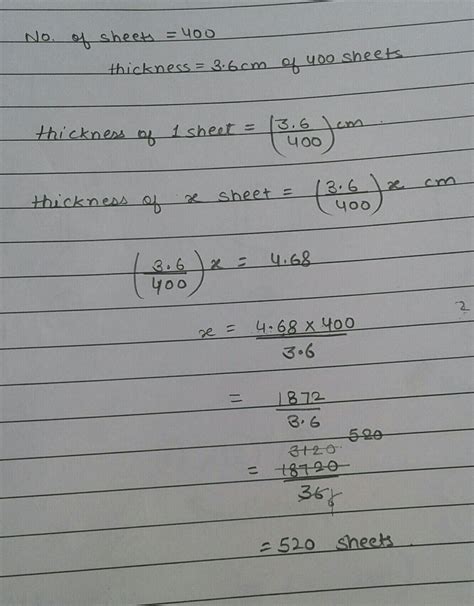 if the thickness of 400 sheets of paper is 3.6 cm , then how many ...