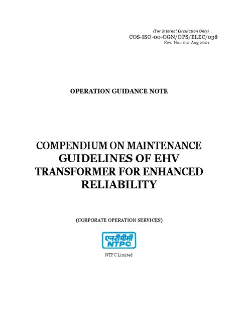 OGN-OPS-ELEC-038 Rev0 Compendium On Maintenance Guidelines Of EHV ...