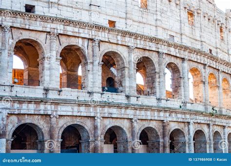Outside Facade Wall of Colosseum or Coliseum, Known As the Flavian ...