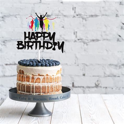Buy Marathon Happy Birthday Cake Topper Black Glitter Athletics Runners ...