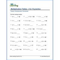 NDLI: Multiplication tables 2-12, missing factors