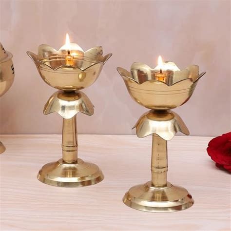 Buy Two Moustaches Lotus Shaped 5 Inches Brass Diya Pair, Jyoti Diyas ...