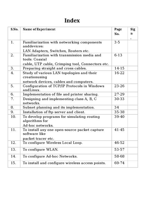 ACN lab mannual - Index S. Name of Experiment Page No. Sig n ...