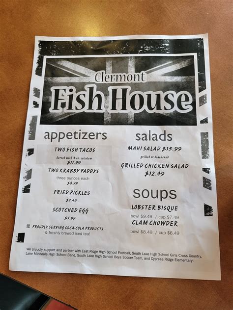 Menu at Clermont Fish House restaurant, Clermont