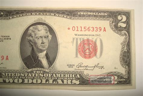 1953 Star Red Seal $2. 00 Bill - United States. Note - Number 01156339 A