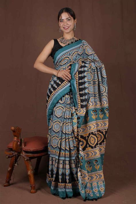 Handblock cotton Wrap in 1 minute saree with Pompom Border | Isadora ...