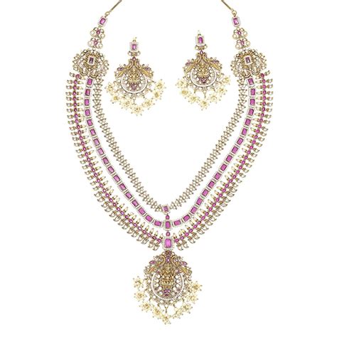 VOYLLA Antique Inspired Opulent CZ and Faux Pearls Multi-Strand Brass ...