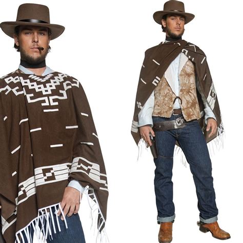 Mens Poncho Cowboy Fancy Dress Costume Western / Wild West Cow Boy ...