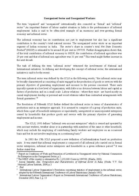 Unorganised Sector and Unorganised Workers - 1 An important feature of ...