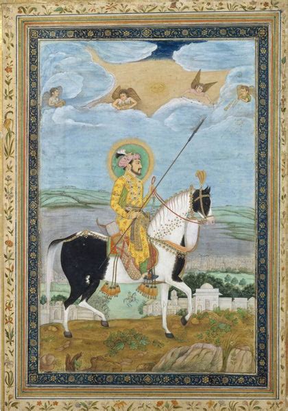 Portrait Of Shah Jahan On Horseback -Vintage Indian Miniature Art ...