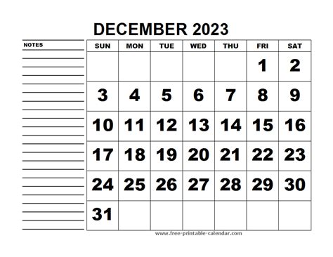 Printable Calendar December 2023 - Free-printable-calendar.com