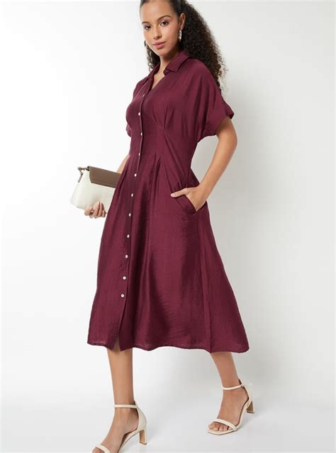 Buy Women Solid A-line Midi Dress Online at just Rs. 999.0 ...