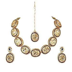 Buy Lucky Jewellery Back Meenakari 18k Gold Plated Maroon Color Tika ...