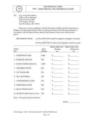 Fillable Online BID PROPOSAL FORM FOR SAND, GRAVEL, FILL MATERIAL ...