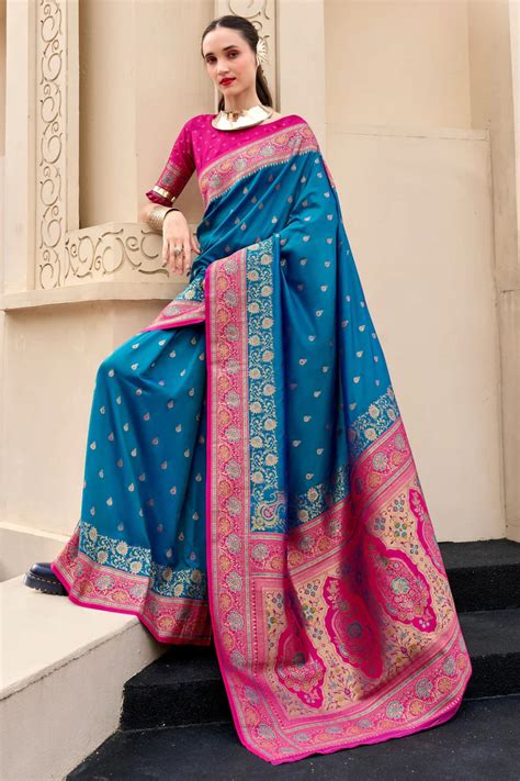 Adorable Teal Blue Color Banarasi Silk Saree For Festive Celebration ...