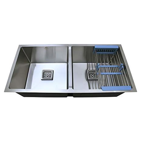 CROCODILE HM-37" x 18" x 10" DB Double Bowl Kitchen Sink, Silver, Satin ...