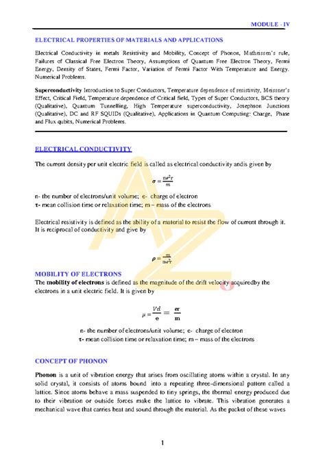 Bphys 102 Module IV: Electrical Properties & Superconductivity Concepts ...