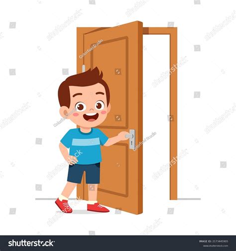 Cartoon Kid Opening Door