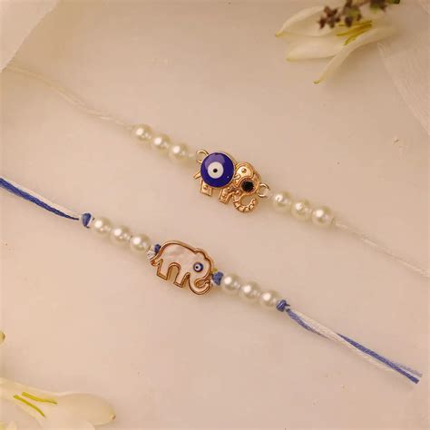 Buy Handmade Elephant Evil Eye Rakhi With Roli Chawal | Set Of 2 Online ...