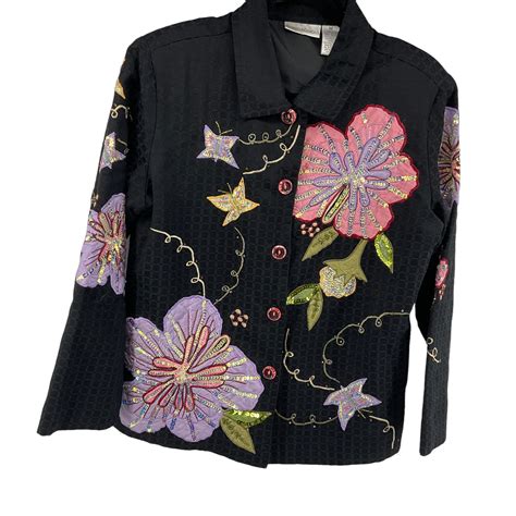 Drapers & Damon"s Womans Black Button Down Floral Jac… - Gem