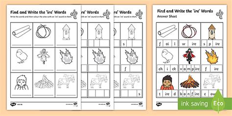 Find and Write the 'ire' Words Worksheet -Twinkl English