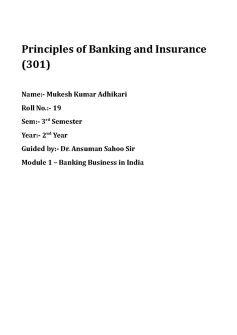 Principles of Banking and Insurance - Principles of Banking and ...