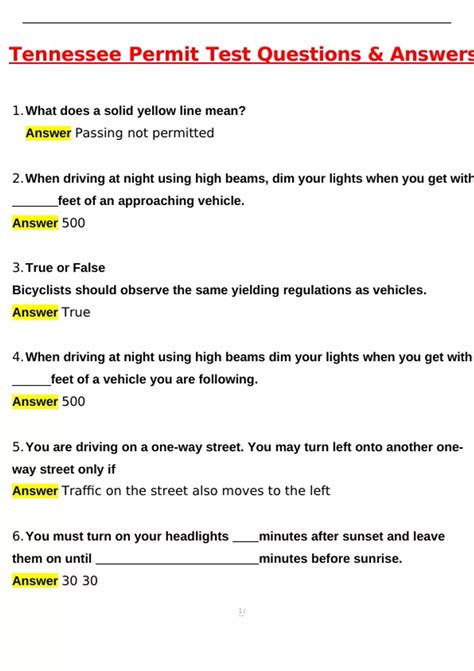 Tennessee Permit Test 2025 Questions With Complete Solutions Newest Version 2025 / 2026 Update ...