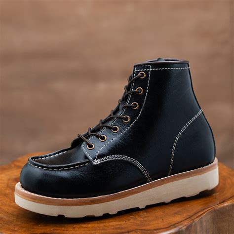 Moc-Toe Leather Boots 6" (Raven Black) Goodyear Welted – Craft & Glory ...