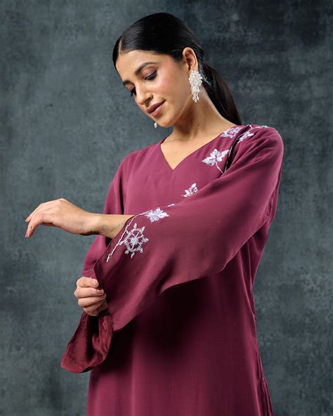 Pure Georgette Hand Work Phulkari Kurti - Divine Falsa – Phulkari Forever