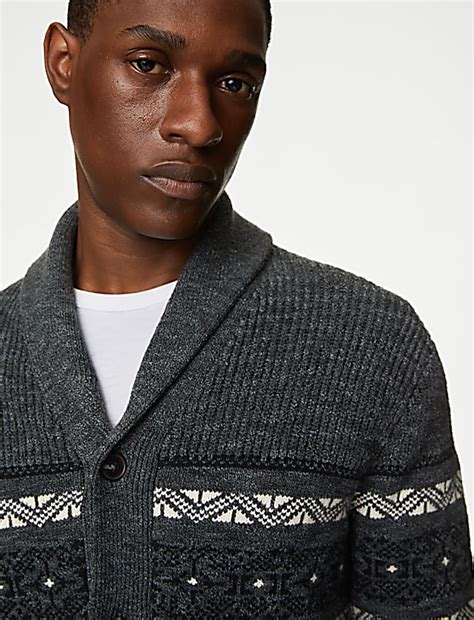 Buy Cotton Blend Fair Isle Cardigan at Marks & Spencer