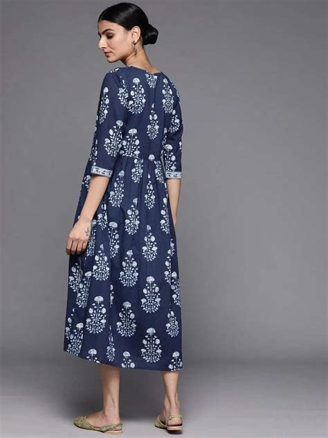 Buy Navy Blue Printed Cotton Dress Online at Rs.798 | Libas