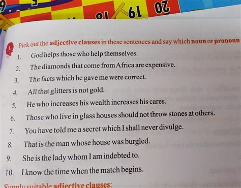 pick out the adjective clause in these sentence and say which noun or ...
