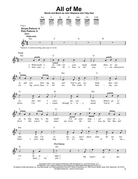 All Of Me by John Legend Sheet Music for Easy Guitar at Sheet Music Direct